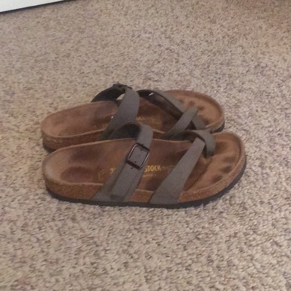 Birkenstock Shoes - Birkenstock Mayari Stone Nubuck Strappy Sandal  7